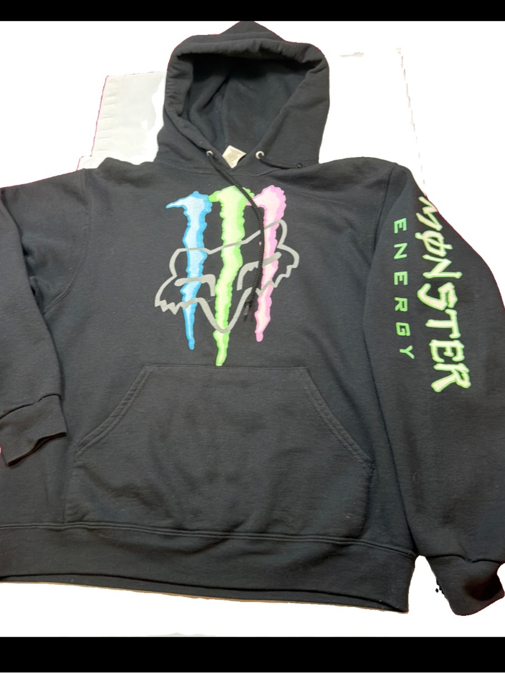 Y2K MONSTER Energy BLACK Pullover Hoodie MEN’S M Grunge Motocross colorful Logo